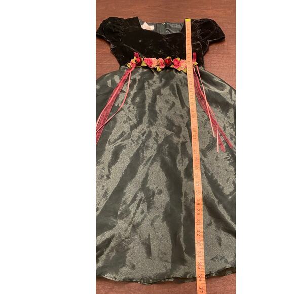 Vintage Bonnie Jean Girls Dress Green Velvet Sweetheart Neck Roses Ribbons Sze 8 - Picture 7 of 10
